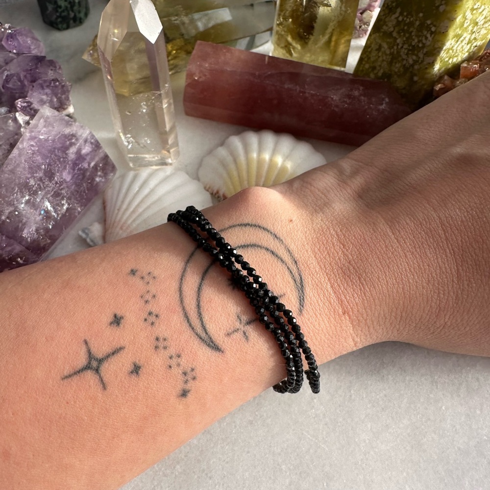 Three Black Tourmaline Micro Beaded Bracelets